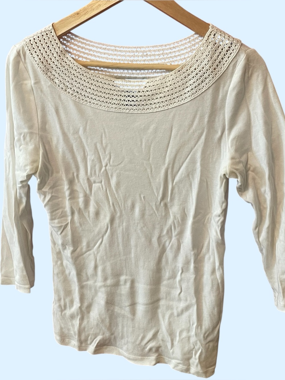 Ralph Lauren White Crochet-Neck Long Sleeve Top